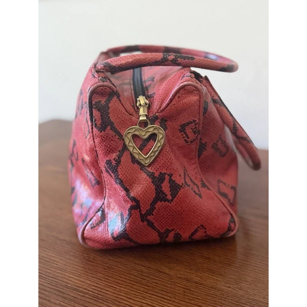 Vintage Moschino Red And Black Boa Snakeskin Handbag Redwall Made in Italy